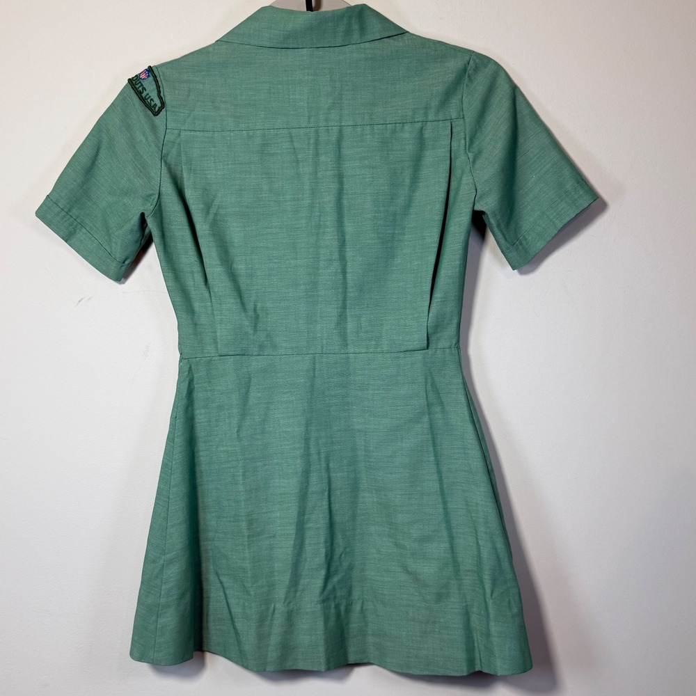 Vtg Girl Scouts U.S.A. Uniform Dress Girls Green Button Front Patch Retro SEE - Picture 2 of 9
